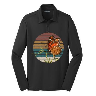 Retro Butterfly Lover Monarch Entomolgist Vintage Milkweed Silk Touch Performance Long Sleeve Polo