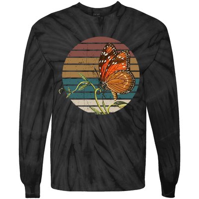 Retro Butterfly Lover Monarch Entomolgist Vintage Milkweed Tie-Dye Long Sleeve Shirt