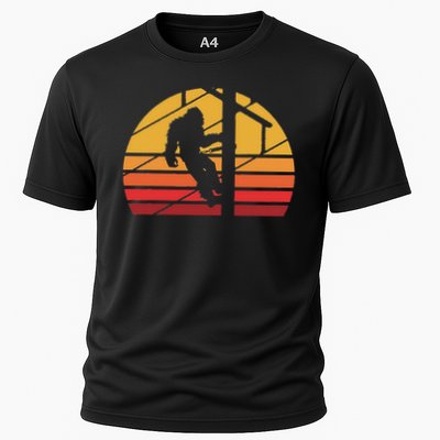 Retro Bigfoot Lineman Electrician Sasquatch Lineworker Cooling Performance Crew T-Shirt
