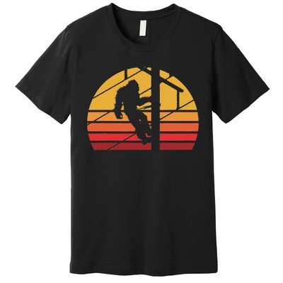 Retro Bigfoot Lineman Electrician Sasquatch Lineworker Premium T-Shirt