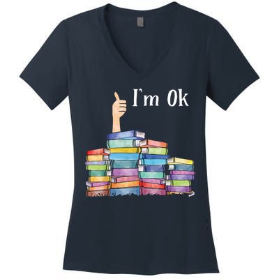 Reading Book Lovers I'm Ok National Book Lovers Day Women's V-Neck T-Shirt