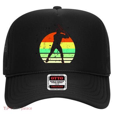 Retro Baseball Logo High Crown Mesh Back Trucker Hat