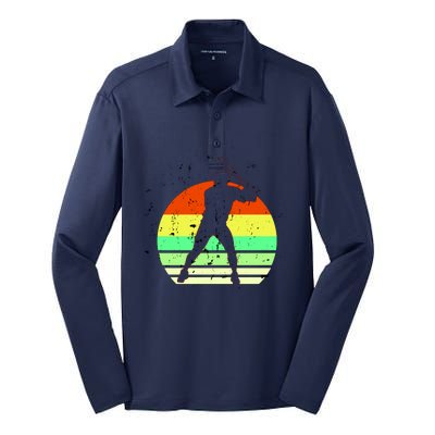 Retro Baseball Logo Silk Touch Performance Long Sleeve Polo