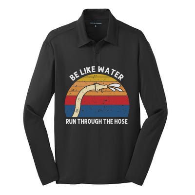 Retro Be Like Water Run Through The Hose Silk Touch Performance Long Sleeve Polo