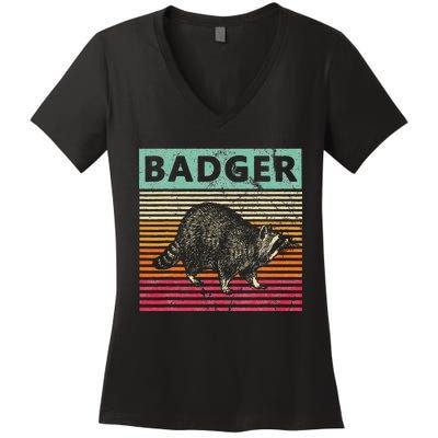 Retro Badger Love Honey Badgers Women's V-Neck T-Shirt