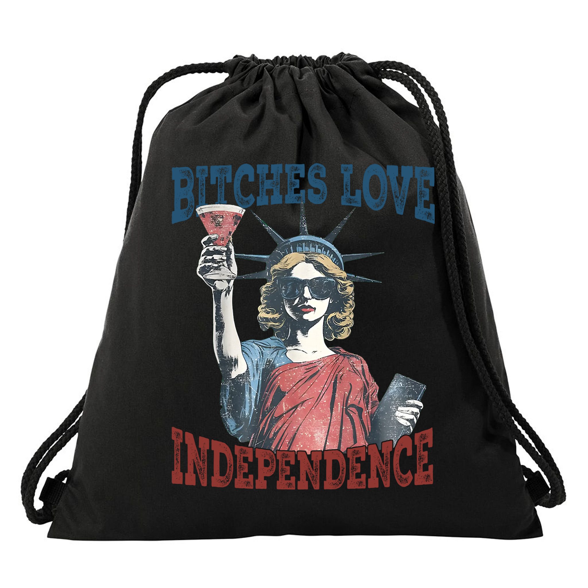 Retro Bitches Love Independence Funny Drawstring Bag