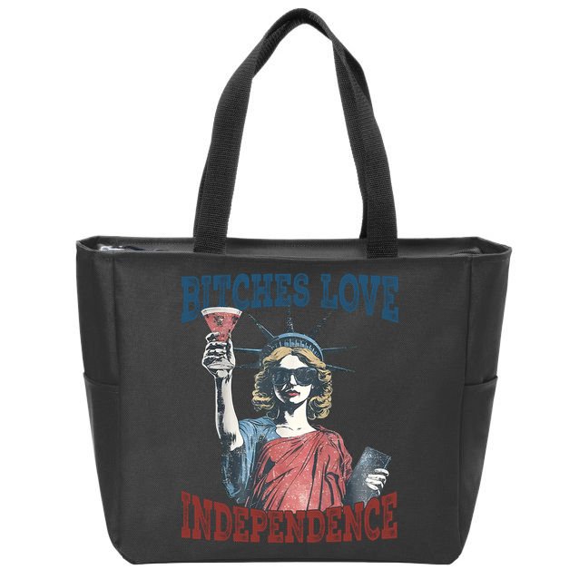 Retro Bitches Love Independence Funny Zip Tote Bag