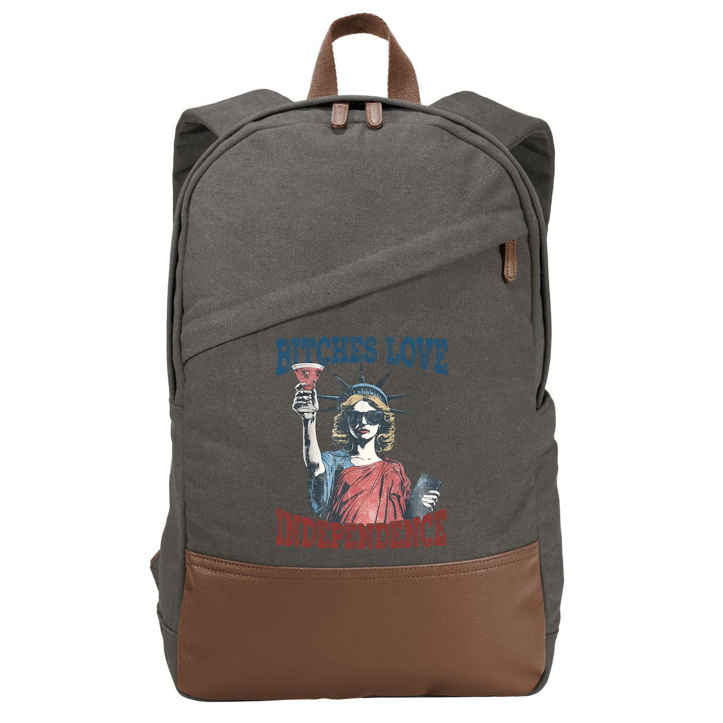 Retro Bitches Love Independence Funny Cotton Canvas Backpack