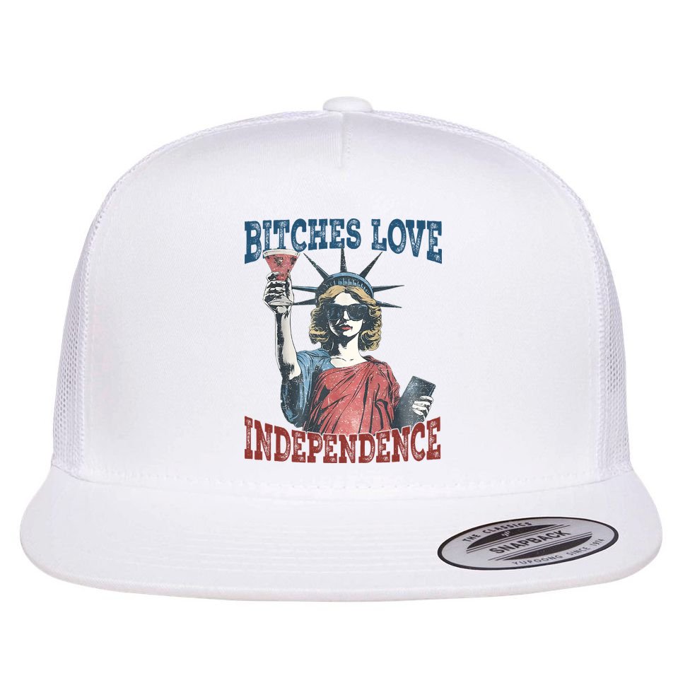 Retro Bitches Love Independence Funny Flat Bill Trucker Hat
