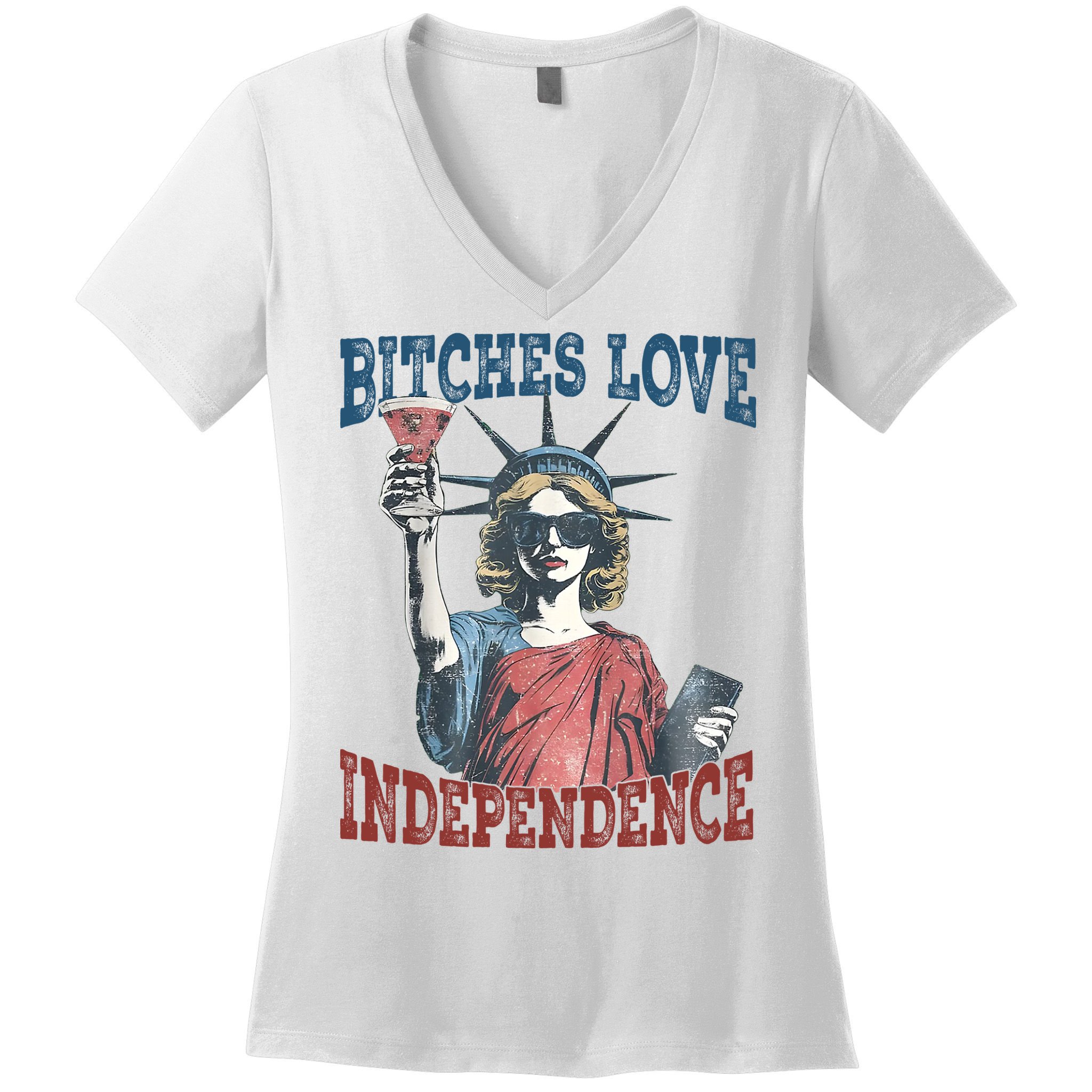 Retro Bitches Love Independence Funny Women's V-Neck T-Shirt