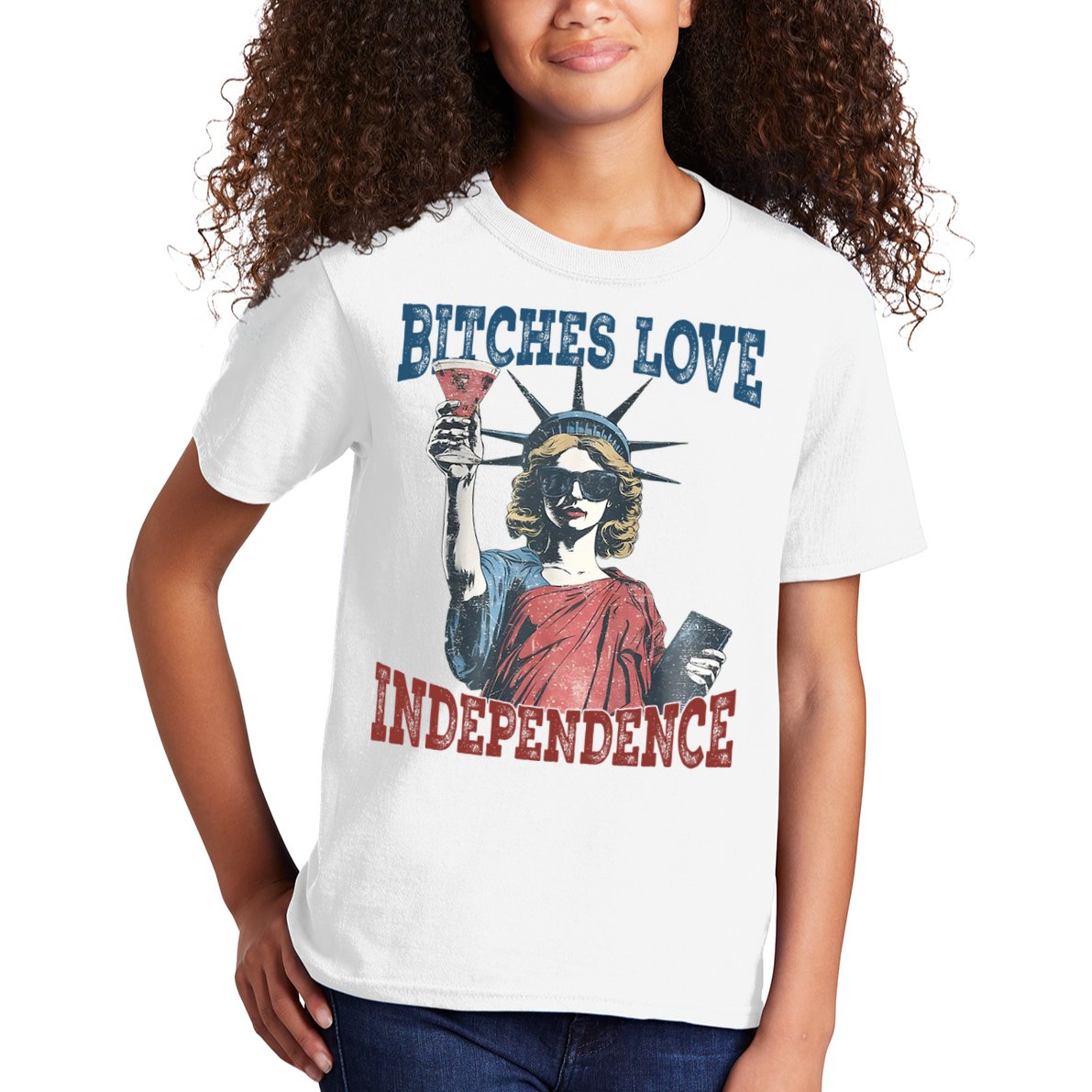 Retro Bitches Love Independence Funny Kids T-Shirt
