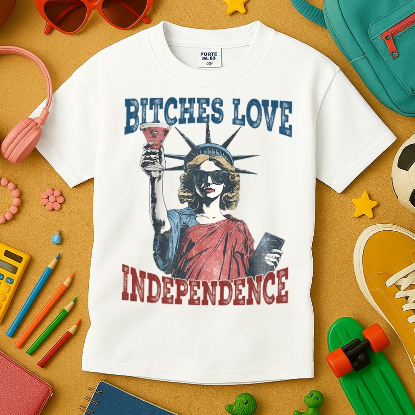 Retro Bitches Love Independence Funny Kids T-Shirt