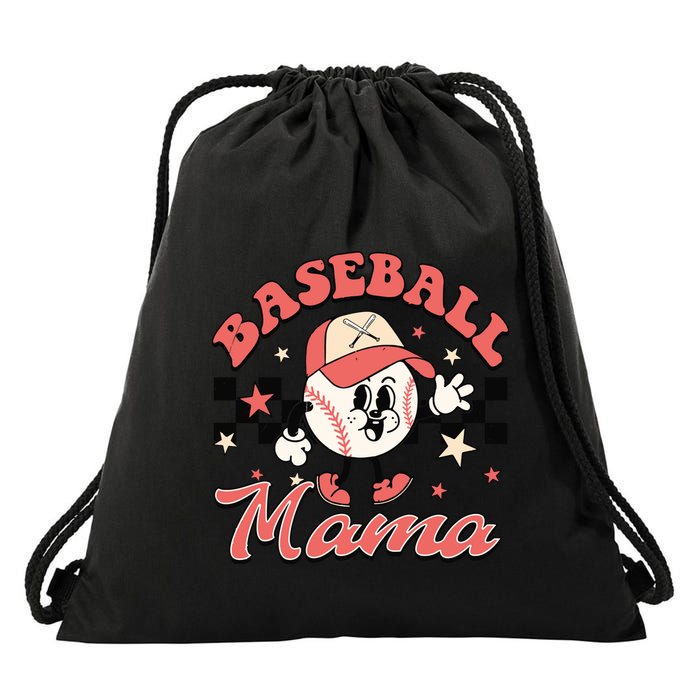 Retro Baseball Mama Hat Checkered Drawstring Bag