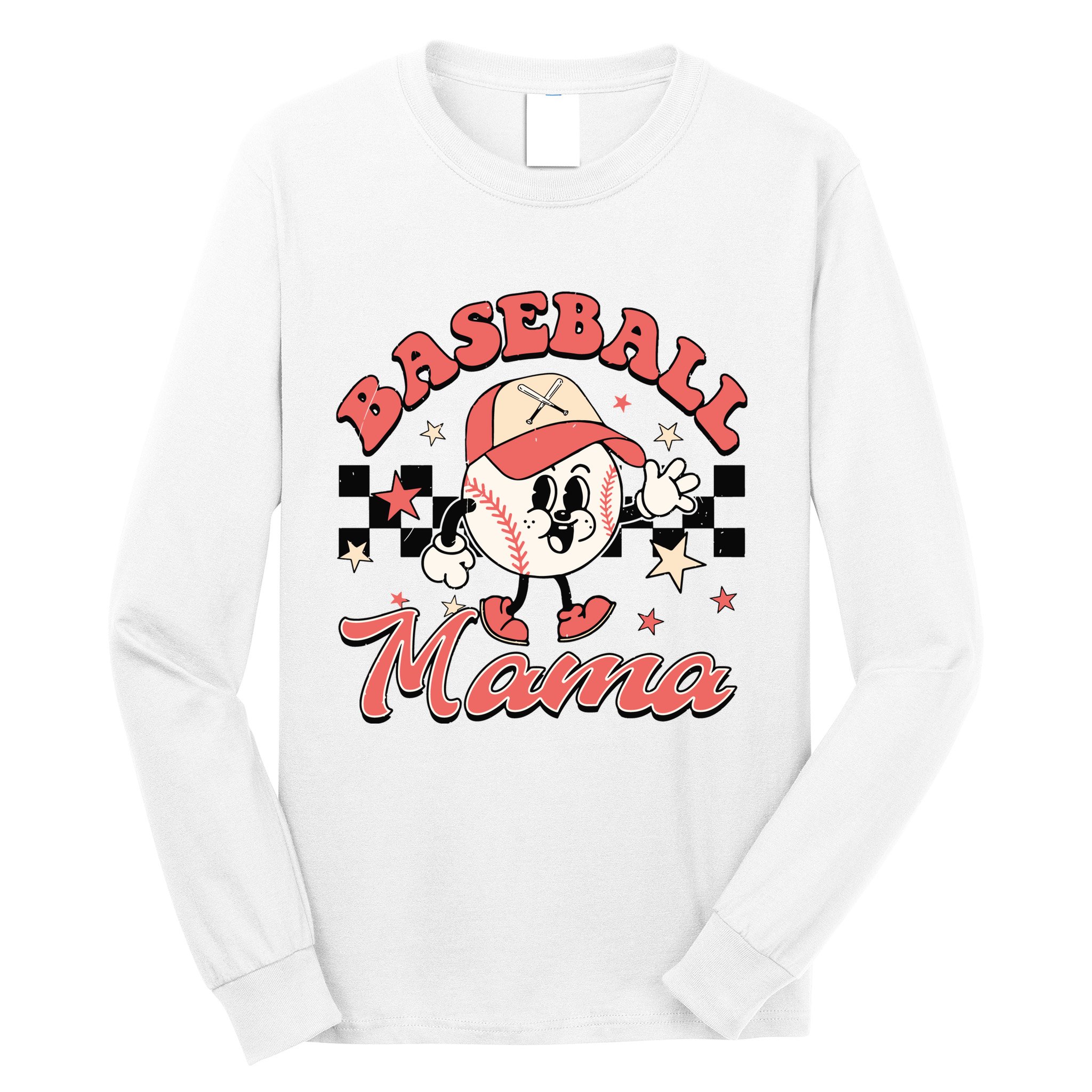 Retro Baseball Mama Hat Checkered Long Sleeve Shirt