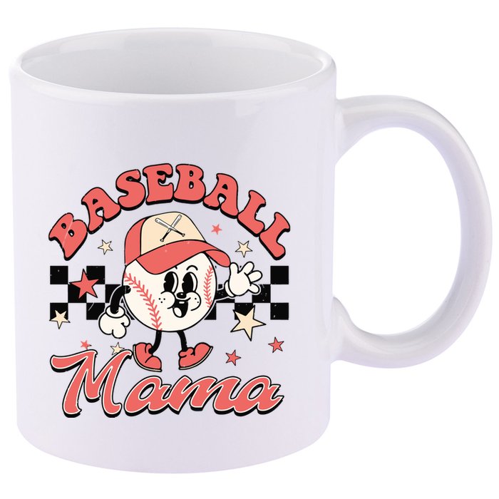 Retro Baseball Mama Hat Checkered 11oz C Handle Ceramic Mug