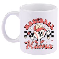 Retro Baseball Mama Hat Checkered 11oz C Handle Ceramic Mug