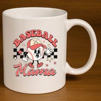 Retro Baseball Mama Hat Checkered 11oz C Handle Ceramic Mug