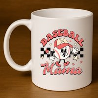 Retro Baseball Mama Hat Checkered 11oz C Handle Ceramic Mug