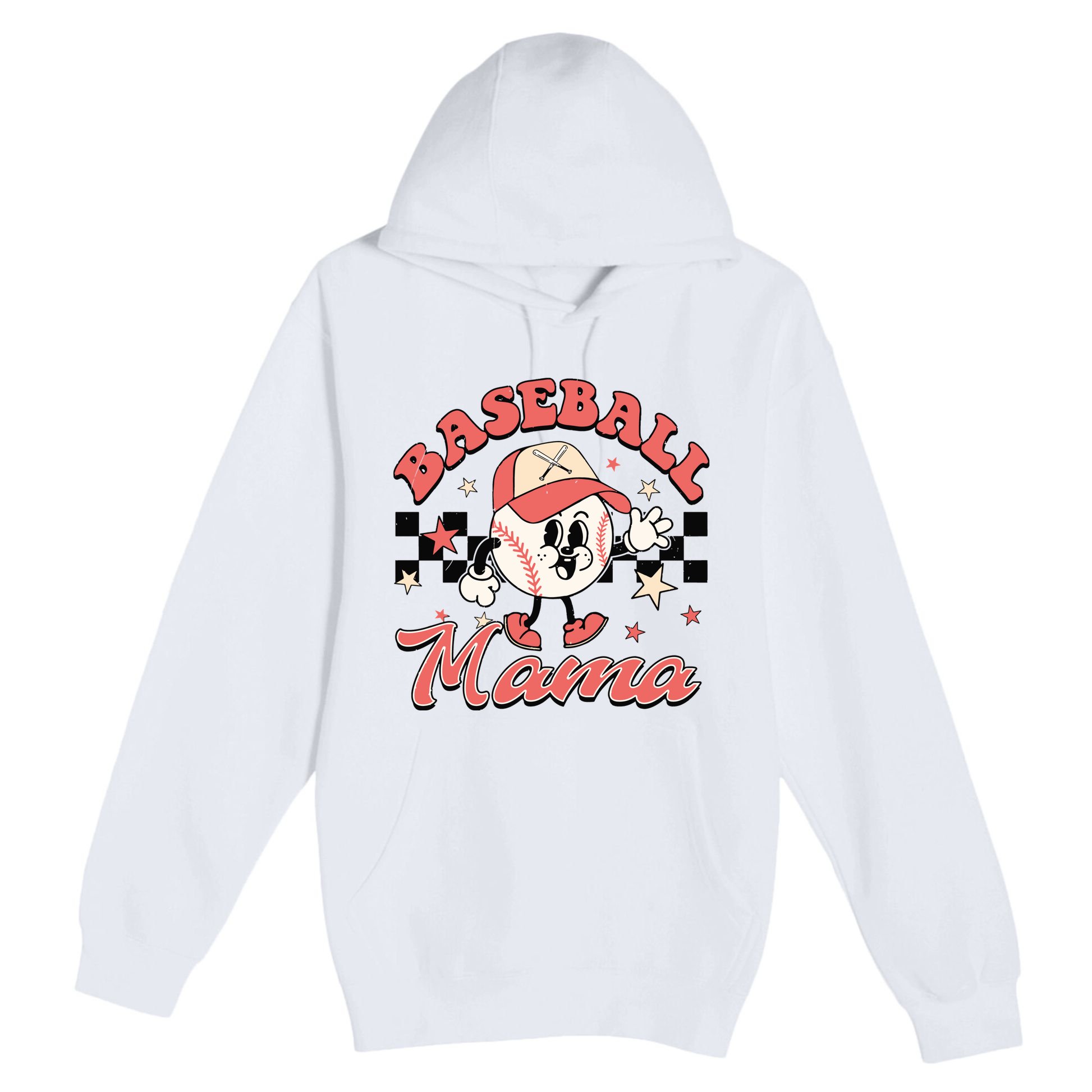 Retro Baseball Mama Hat Checkered Premium Pullover Hoodie