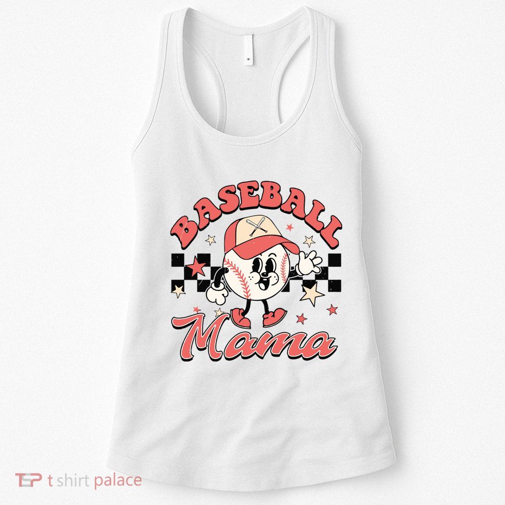 Retro Baseball Mama Hat Checkered Womens Tank Top