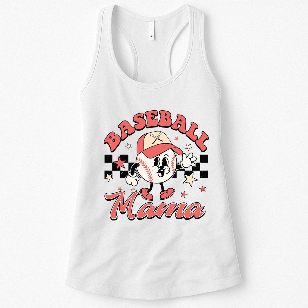 Retro Baseball Mama Hat Checkered Womens Tank Top