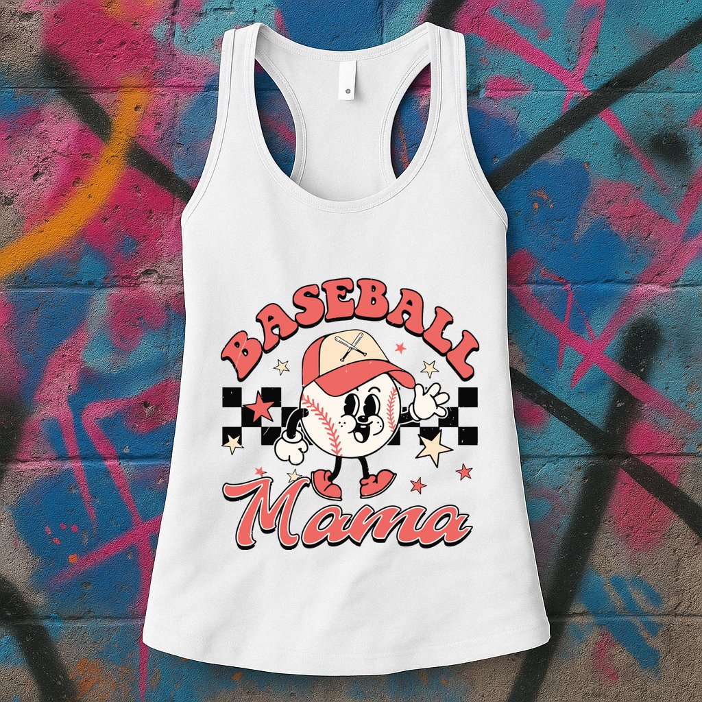 Retro Baseball Mama Hat Checkered Womens Tank Top