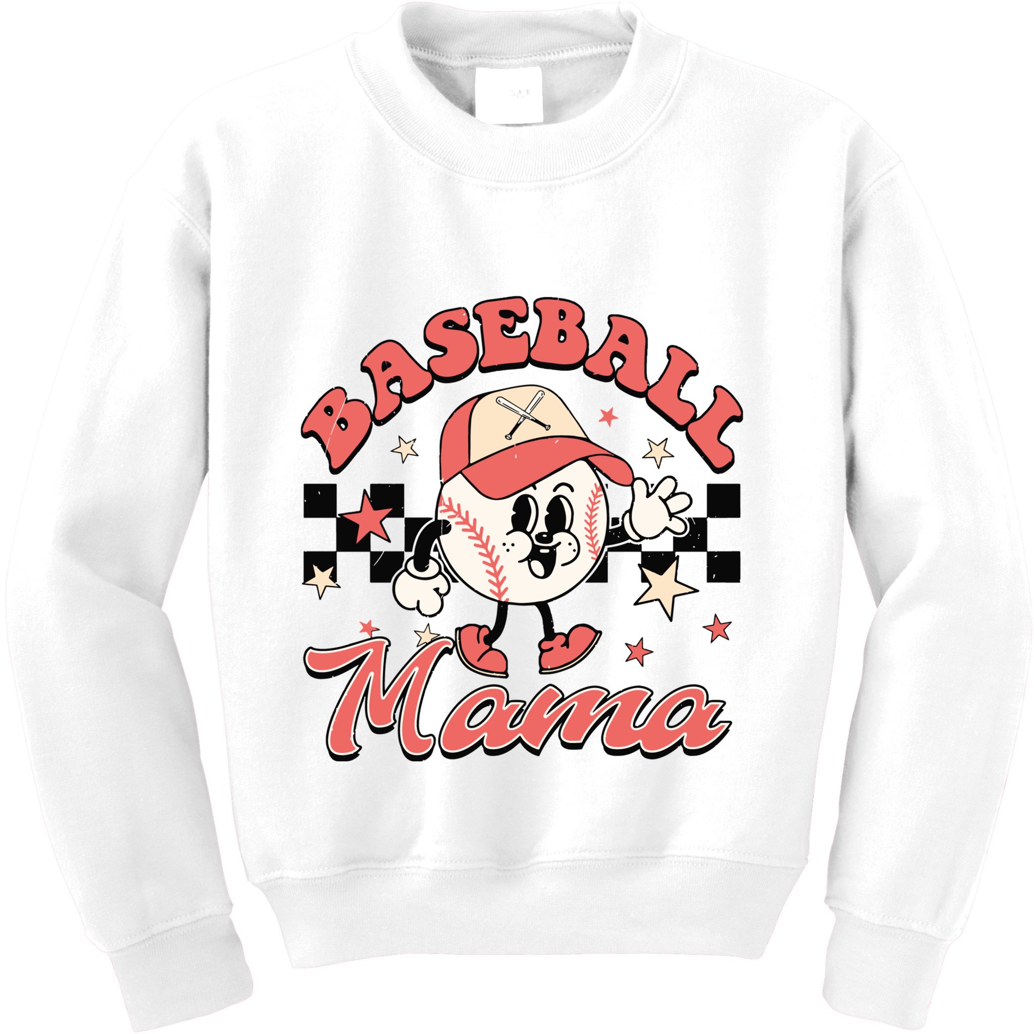 Retro Baseball Mama Hat Checkered Kids Sweatshirt