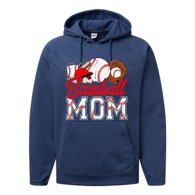 Retro Baseball Mom Mama Baseball Life Softball Life Game Day Performance Fleece Hoodie