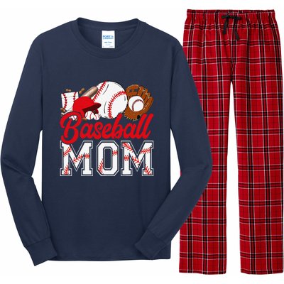 Retro Baseball Mom Mama Baseball Life Softball Life Game Day Long Sleeve Pajama Set