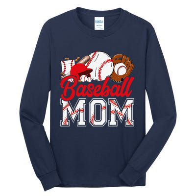 Retro Baseball Mom Mama Baseball Life Softball Life Game Day Tall Long Sleeve T-Shirt