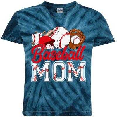 Retro Baseball Mom Mama Baseball Life Softball Life Game Day Kids Tie-Dye T-Shirt