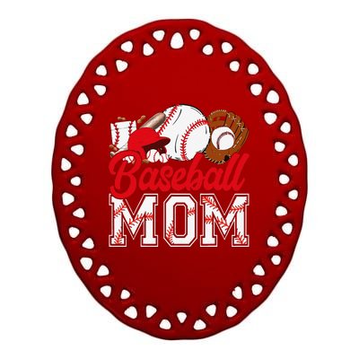 Retro Baseball Mom Mama Baseball Life Softball Life Game Day Ceramic Oval Ornament