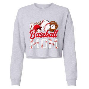 Retro Baseball Mom Mama Baseball Life Softball Life Game Day Cropped Pullover Crew