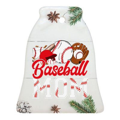 Retro Baseball Mom Mama Baseball Life Softball Life Game Day Ceramic Bell Ornament