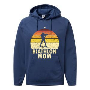 Retro Biathlon Mom Wintersport Cross Country Skiing Biathlon Funny Gift Performance Fleece Hoodie