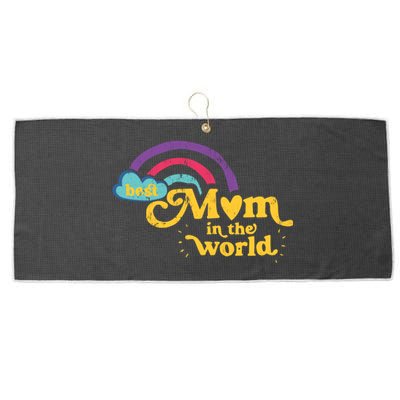 Retro Best Mom In The World With Heart Rainbow Mothers Day Gift Large Microfiber Waffle Golf Towel