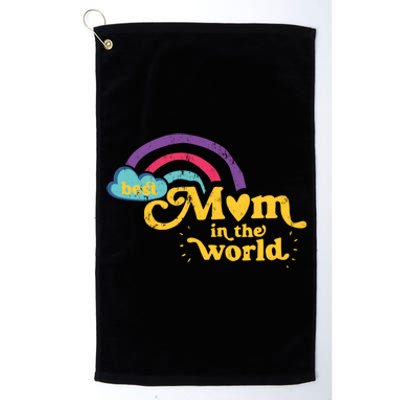 Retro Best Mom In The World With Heart Rainbow Mothers Day Gift Platinum Collection Golf Towel