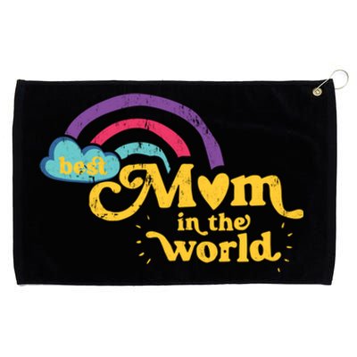 Retro Best Mom In The World With Heart Rainbow Mothers Day Gift Grommeted Golf Towel