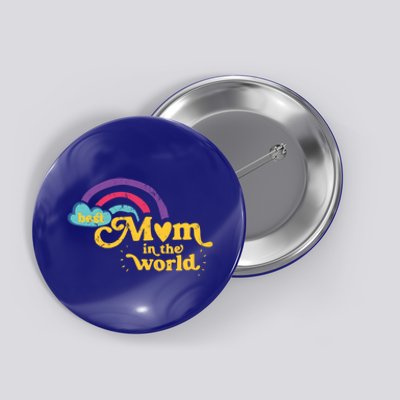 Retro Best Mom In The World With Heart Rainbow Mothers Day Gift Button