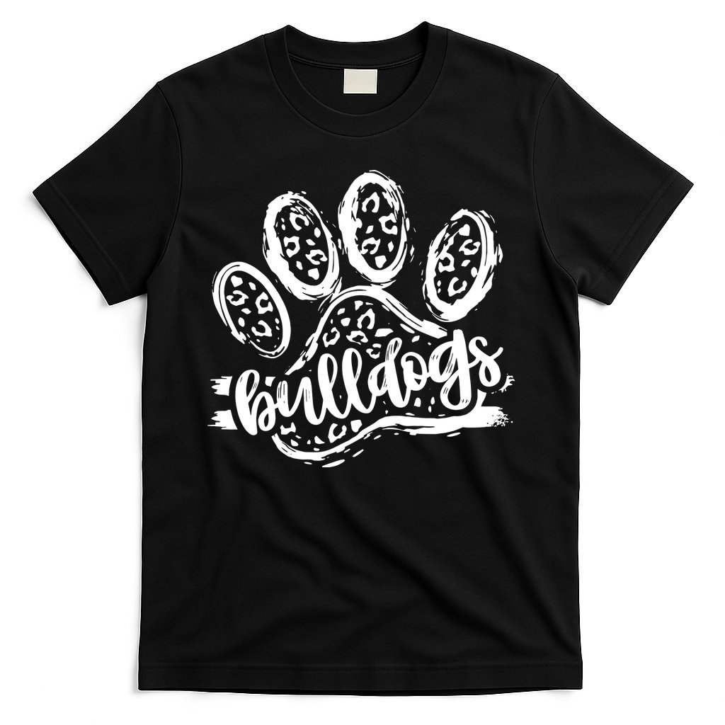 Retro Bulldogs Mascot School Spirit Leopard Print Paw Sports T-Shirt