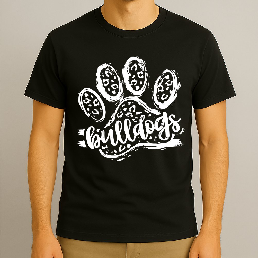 Retro Bulldogs Mascot School Spirit Leopard Print Paw Sports T-Shirt