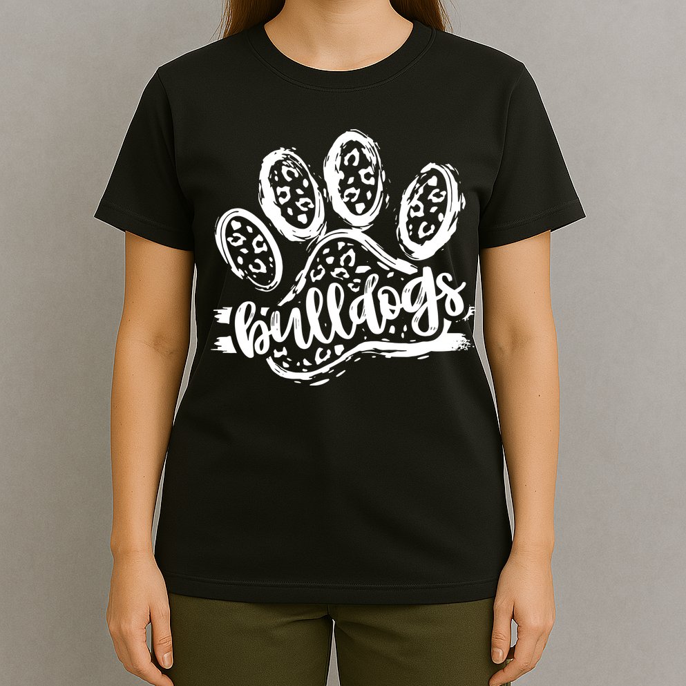 Retro Bulldogs Mascot School Spirit Leopard Print Paw Sports T-Shirt
