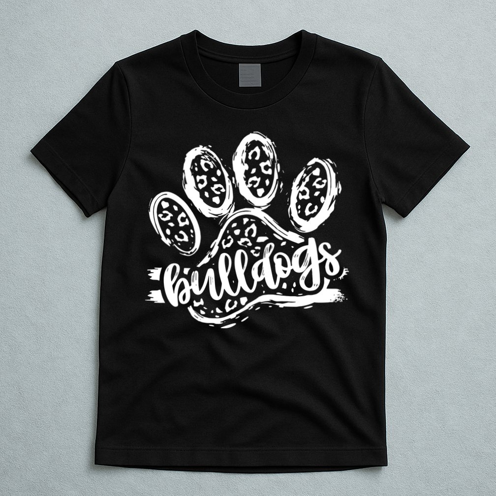 Retro Bulldogs Mascot School Spirit Leopard Print Paw Sports T-Shirt