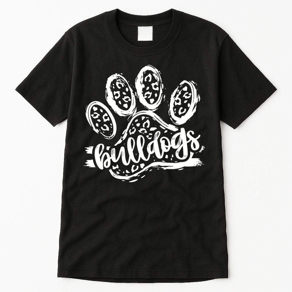 Retro Bulldogs Mascot School Spirit Leopard Print Paw Sports Tall T-Shirt