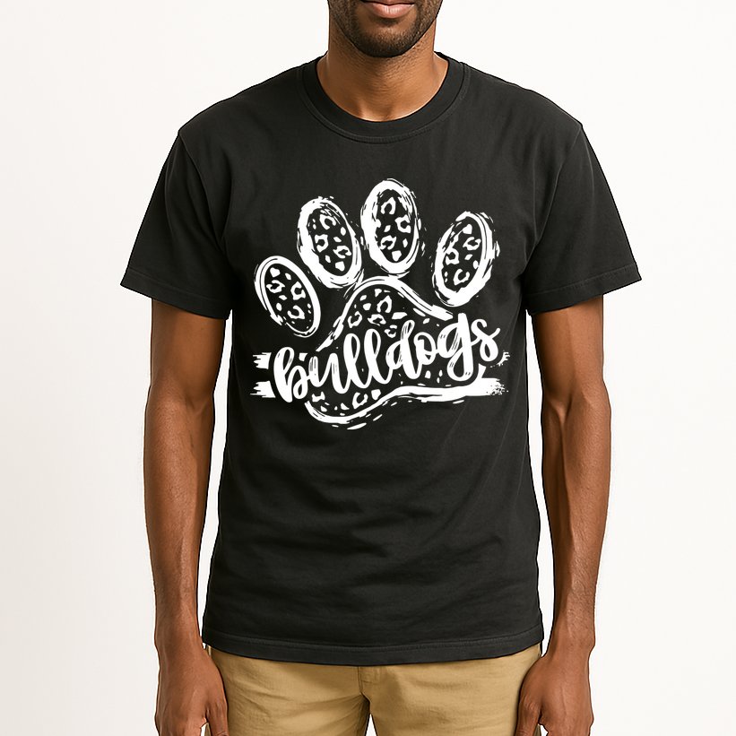 Retro Bulldogs Mascot School Spirit Leopard Print Paw Sports Tall T-Shirt