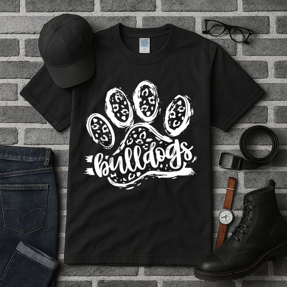 Retro Bulldogs Mascot School Spirit Leopard Print Paw Sports Tall T-Shirt