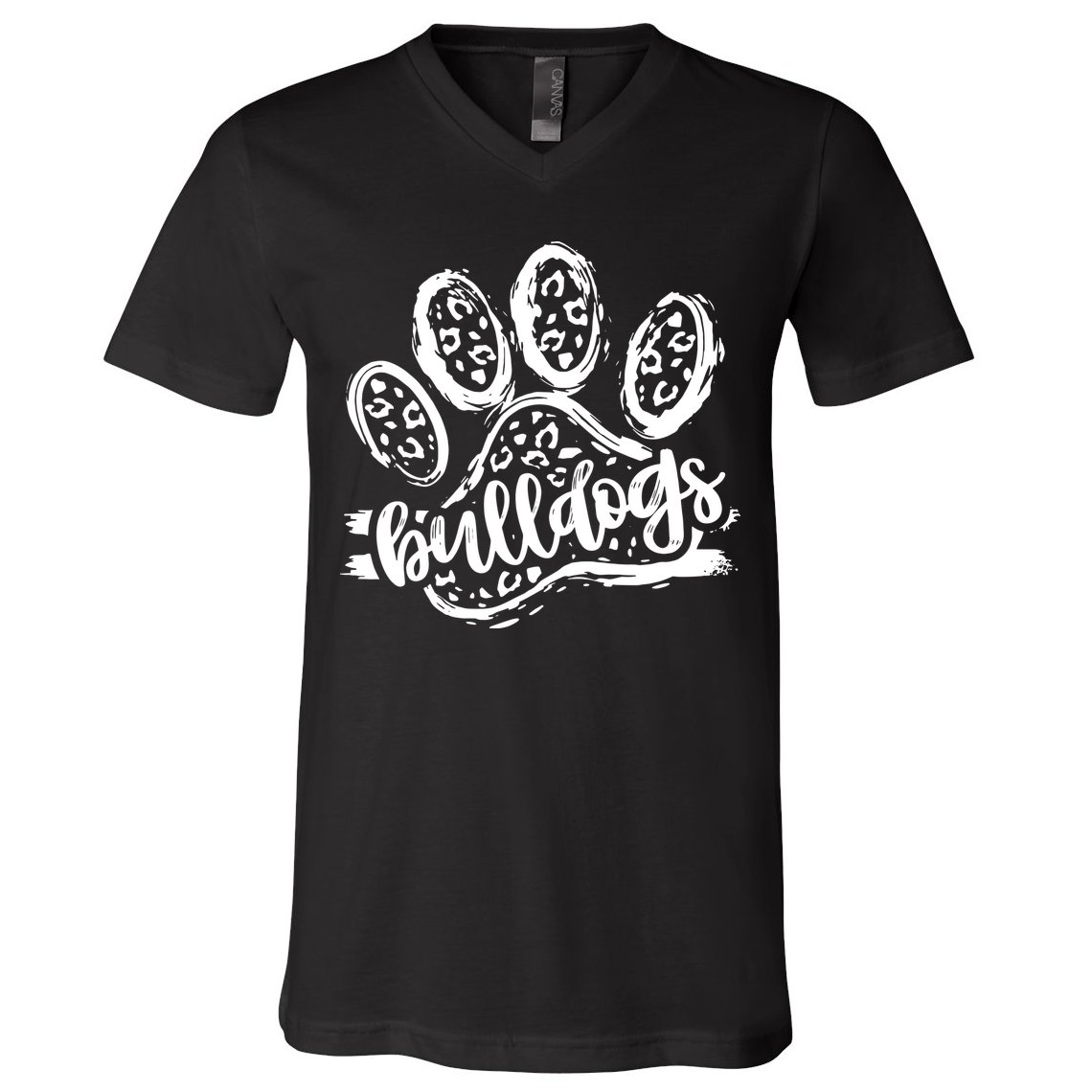 Retro Bulldogs Mascot School Spirit Leopard Print Paw Sports V-Neck T-Shirt