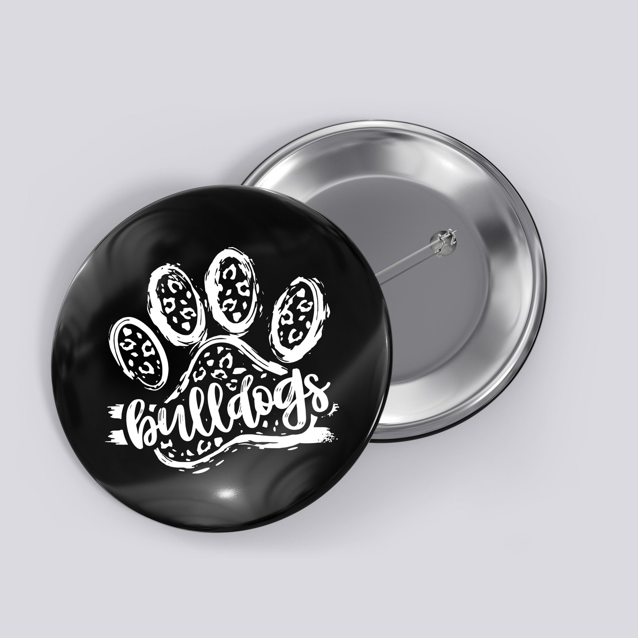 Retro Bulldogs Mascot School Spirit Leopard Print Paw Sports Button