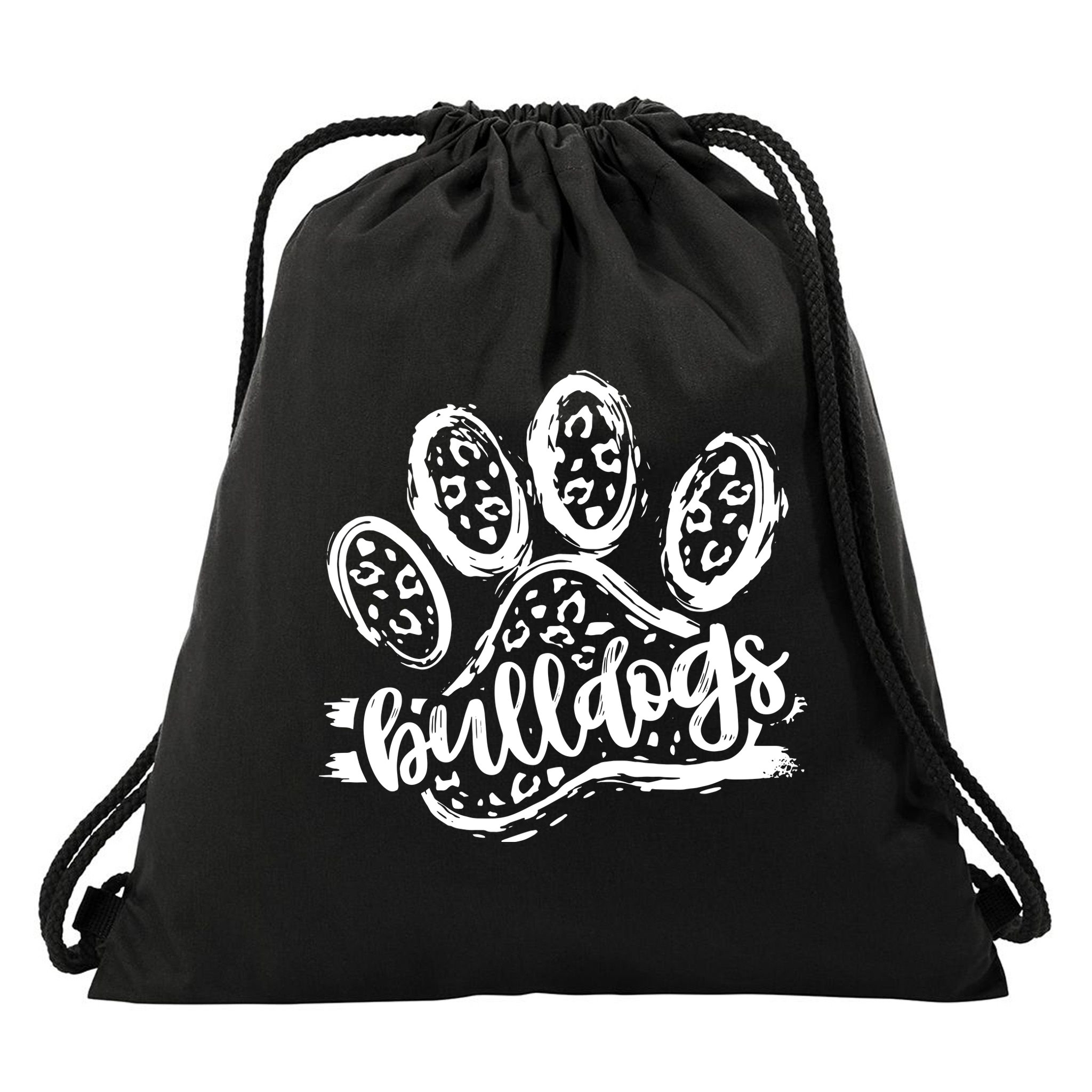 Retro Bulldogs Mascot School Spirit Leopard Print Paw Sports Drawstring Bag