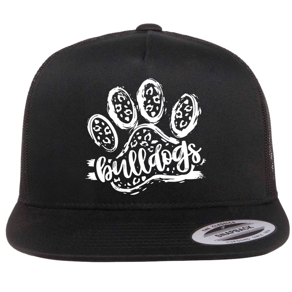 Retro Bulldogs Mascot School Spirit Leopard Print Paw Sports Flat Bill Trucker Hat